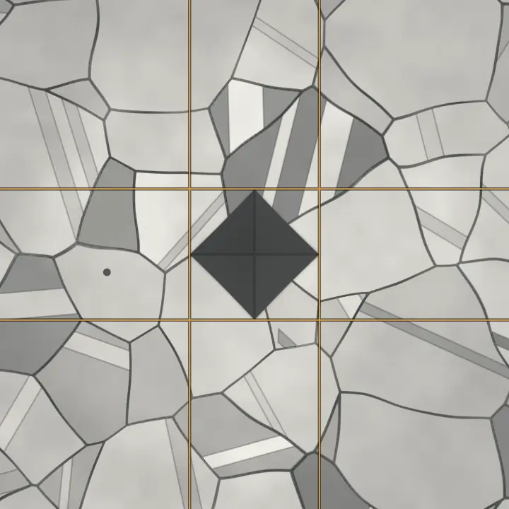 Simulated micrograph: the Vickers indentation at ×500 with two pairs of measuring lines on its corners: d1 71.4 µm, d2 72.1 µm, 180 HV0.5.